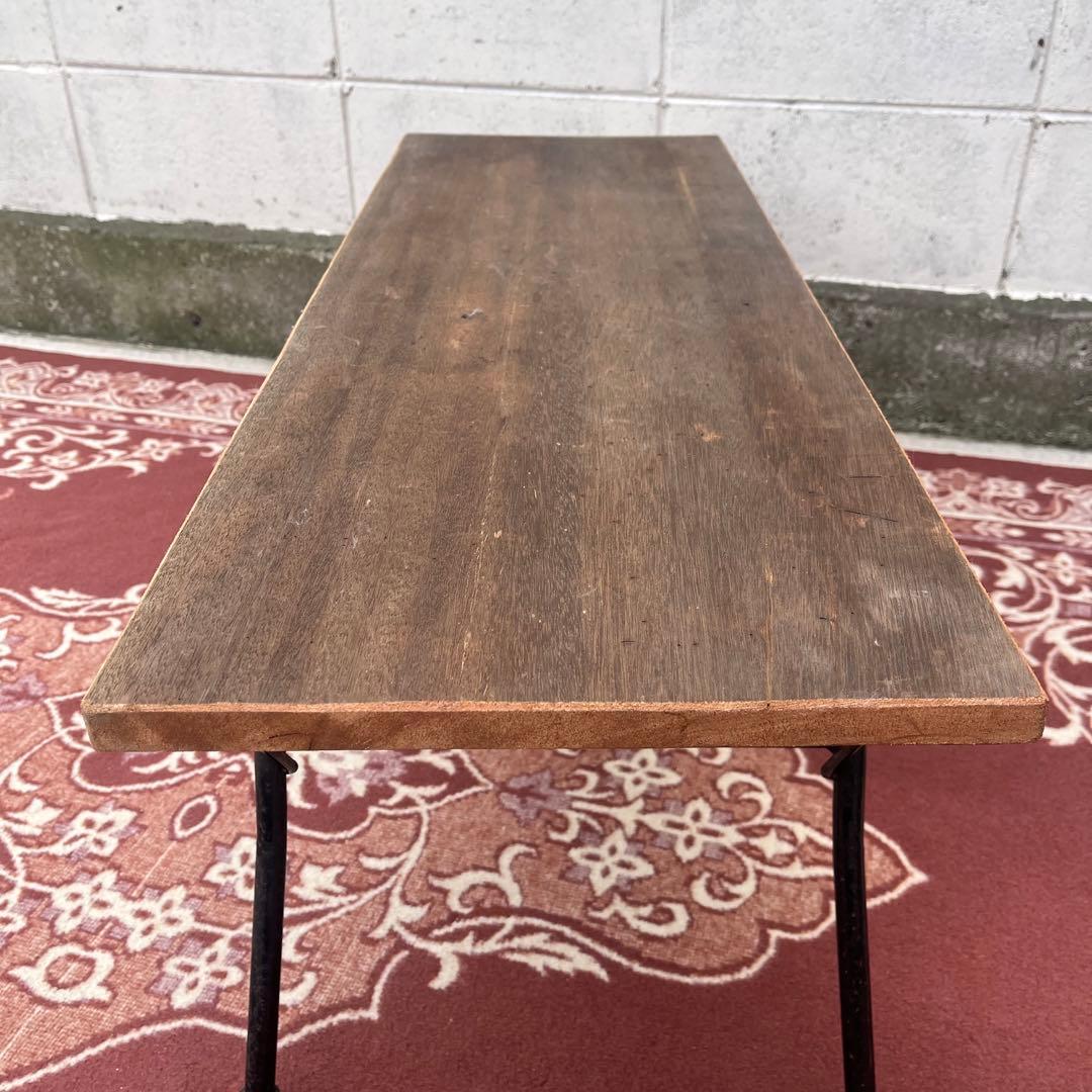 古家具アンティーク◾️鉄脚アイアン×木製無垢材 一枚板天板 折り畳みテーブル 机