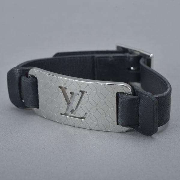 ルイヴィトン ブラスレ シャンゼリゼ ブレスレット バングル シルバー黒 レザー