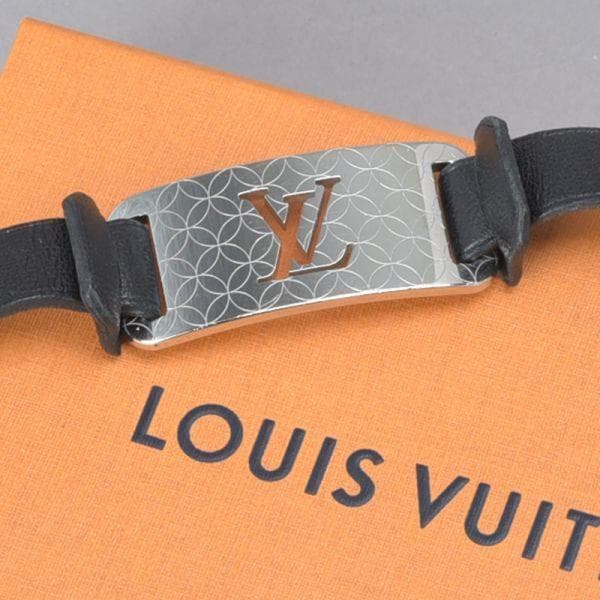 ルイヴィトン ブラスレ シャンゼリゼ ブレスレット バングル シルバー黒 レザー