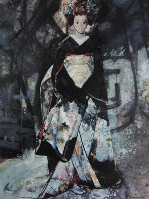 鶴岡義雄、先笄、希少画な集画、状態良好、新品高級額・額装付