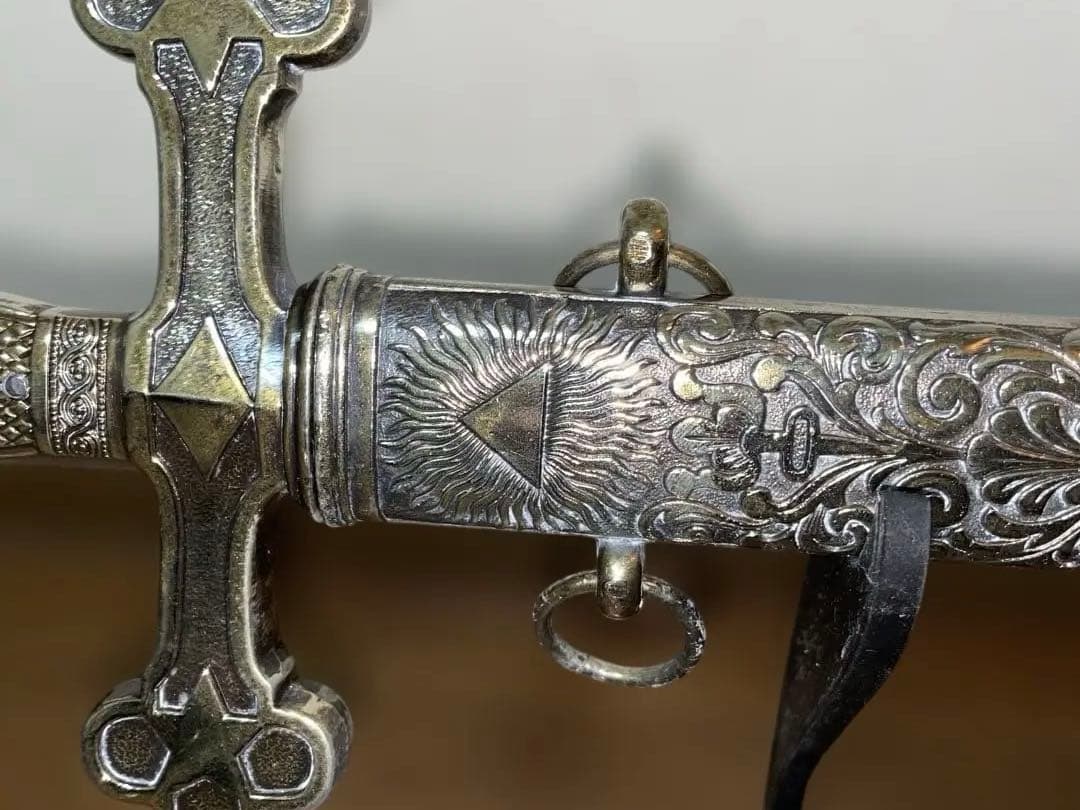 【儀礼用ロングソード】青のメイソン装飾剣／フリーメイソン象徴入り／撮影・装飾用