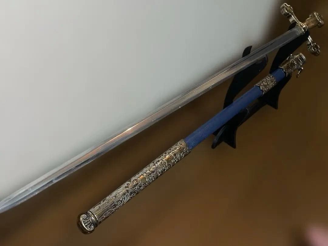 【儀礼用ロングソード】青のメイソン装飾剣／フリーメイソン象徴入り／撮影・装飾用