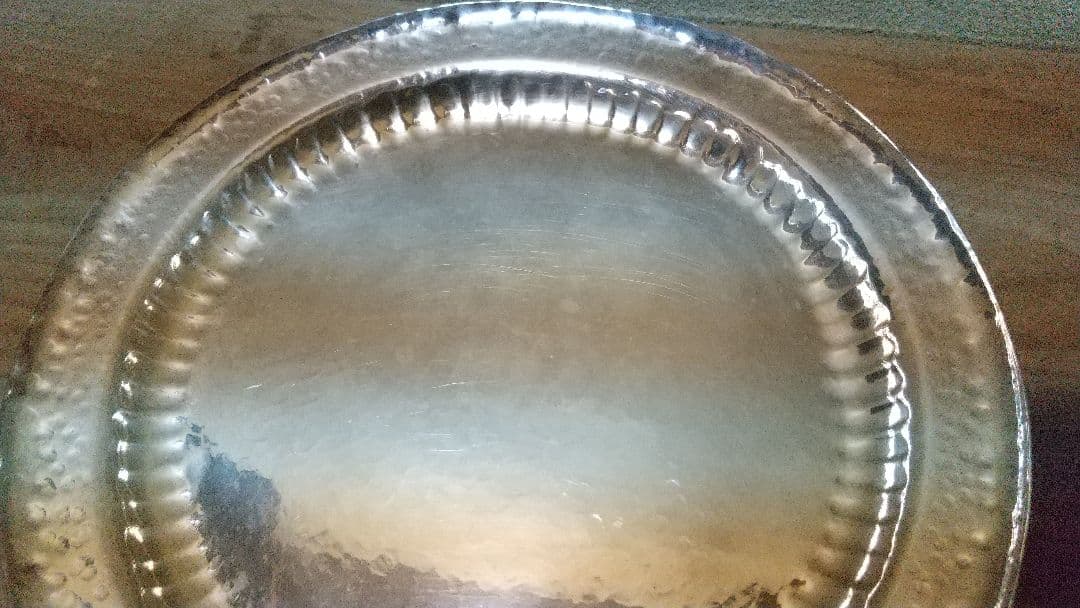 純銀鎚目　寿海盆　径21cm ２００ｇ 　平安永寿富　造　干菓子盆