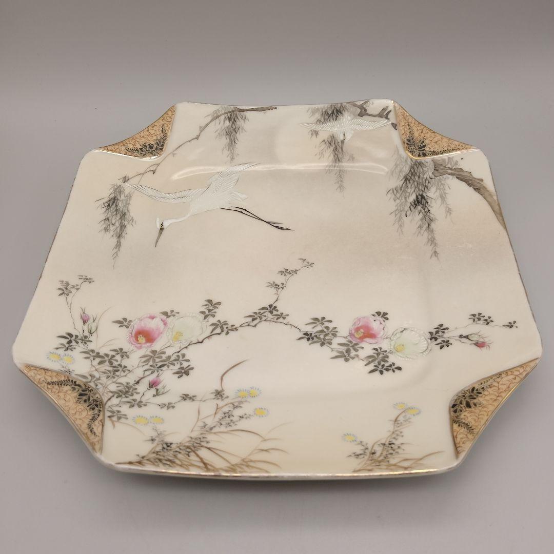明治時代　輸出品　里帰り　横浜焼　白鷺　オールドニッポン　皿　骨董