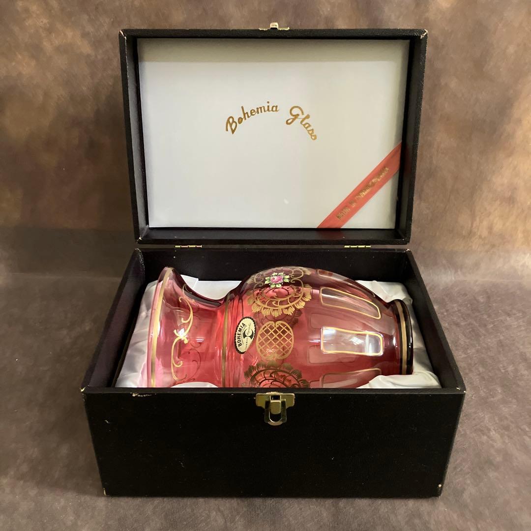 ボヘミアガラス花瓶21cm アンティーク品29049