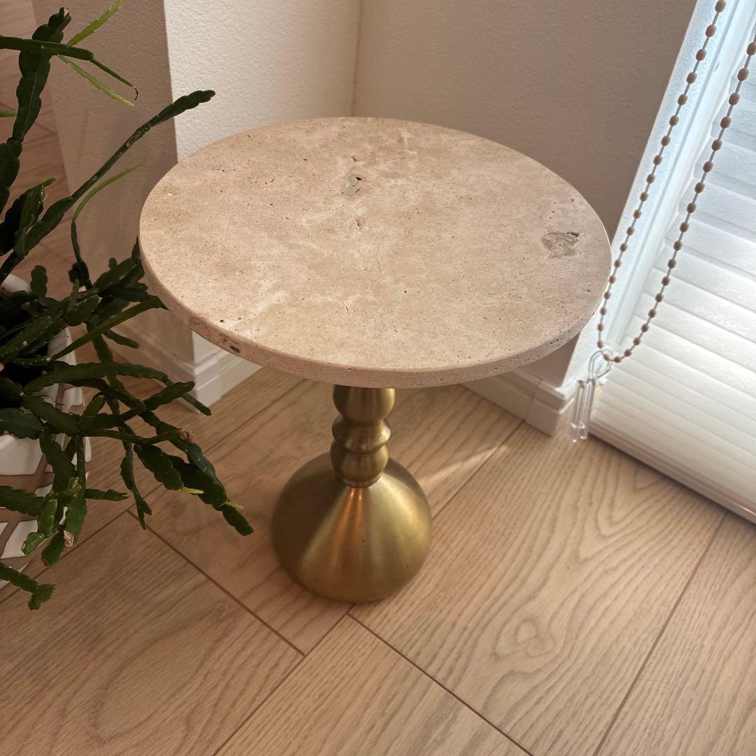 トラバーチン石　サイドテーブル　飾り台