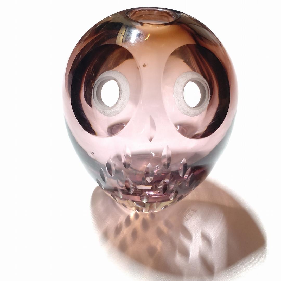 ピンク スカル形状 ガラスオブジェ フクロウ コスタ Kosta 【3003】