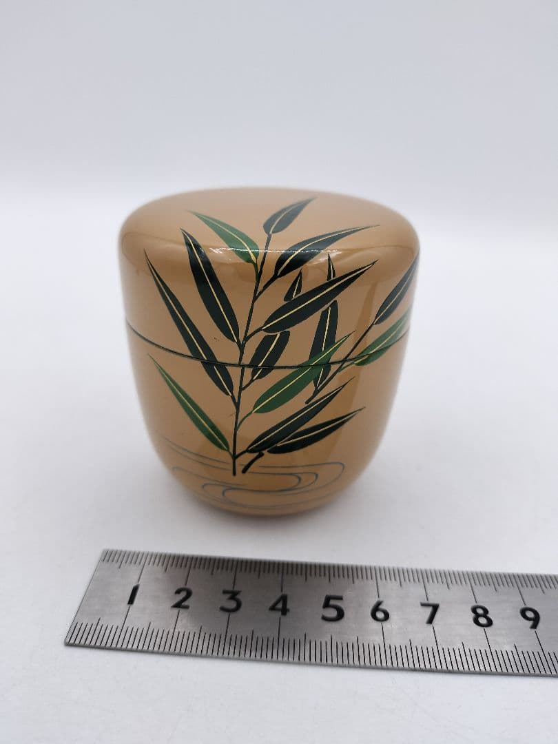 c667 中棗 白漆 翡翠蒔絵 蓋裏絵付 中村湖彩 木箱 茶道具 古物