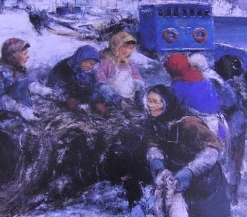 工藤和男、【漁婦と魚】、希少な額装用画集より、新品額装付、状態良好