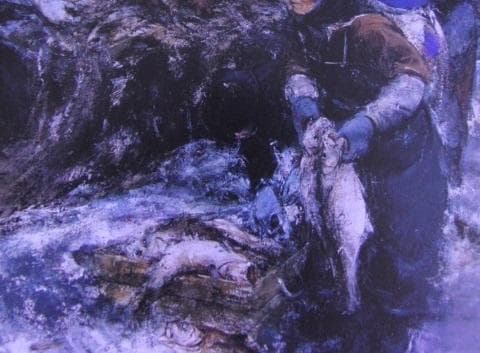 工藤和男、【漁婦と魚】、希少な額装用画集より、新品額装付、状態良好