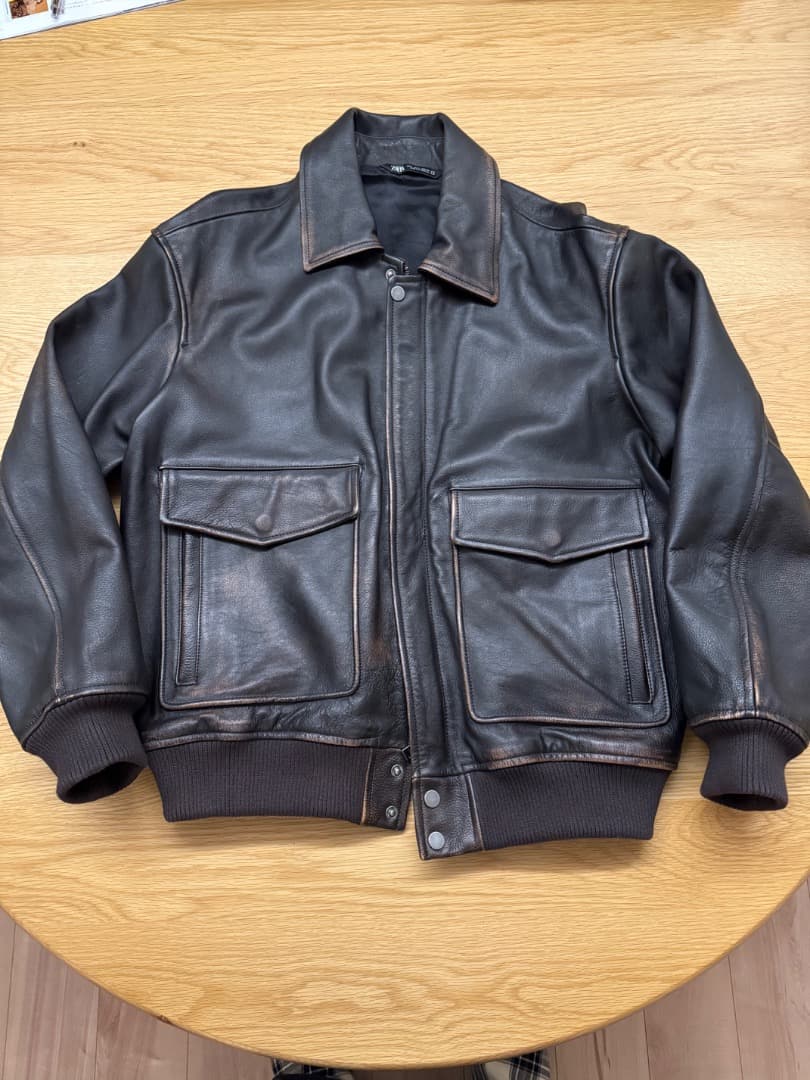 ZARA ダークブラウン メンズ レザー ボンバージャケット