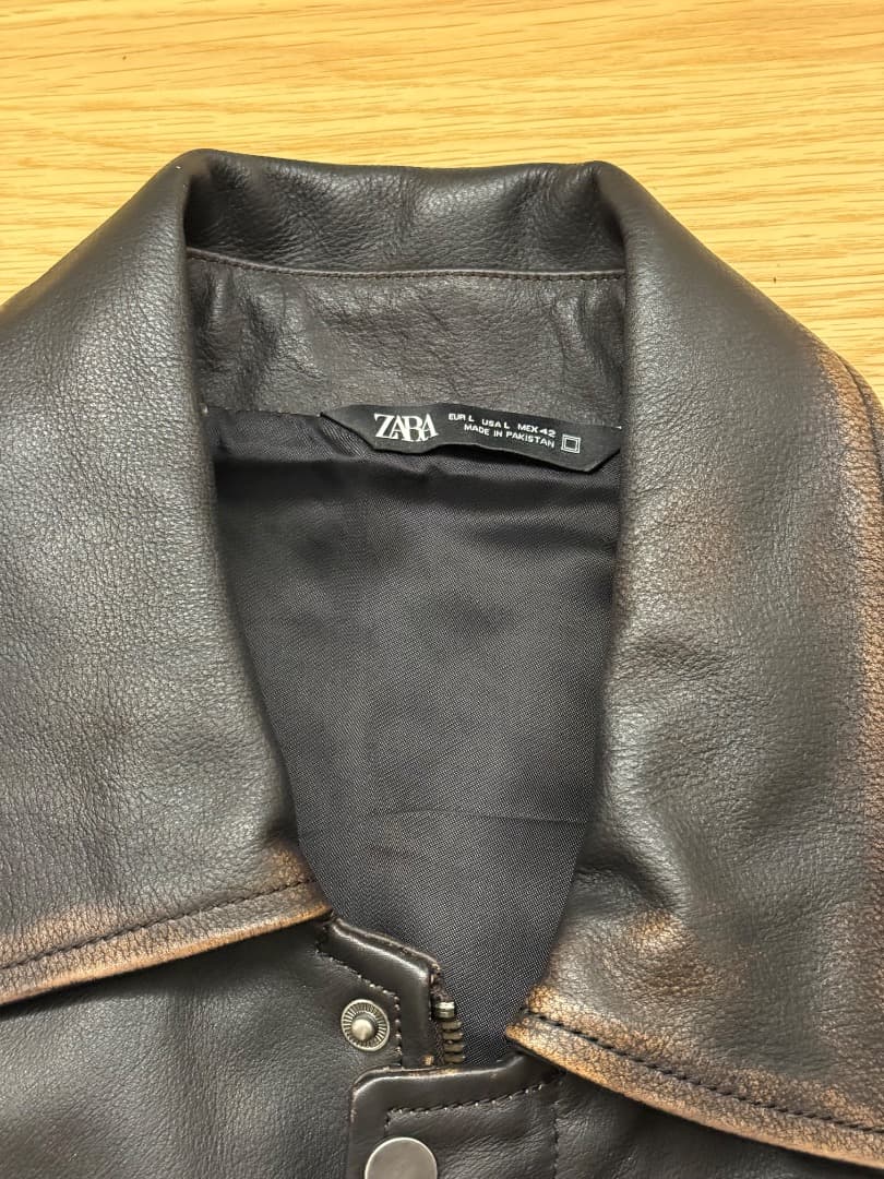 ZARA ダークブラウン メンズ レザー ボンバージャケット