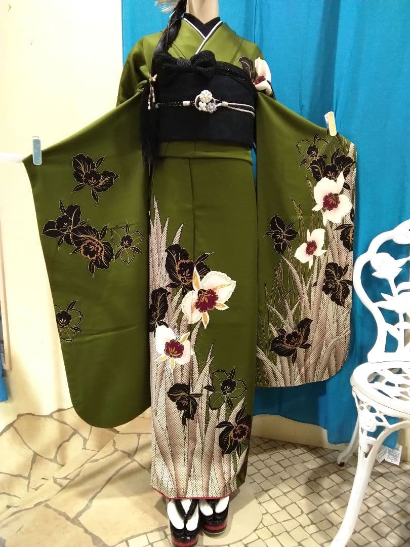 【専用】です❗、正絹振袖成人式、半襟重ね衿、帯揚げ帯締め、ジャガード織り帯、襦袢