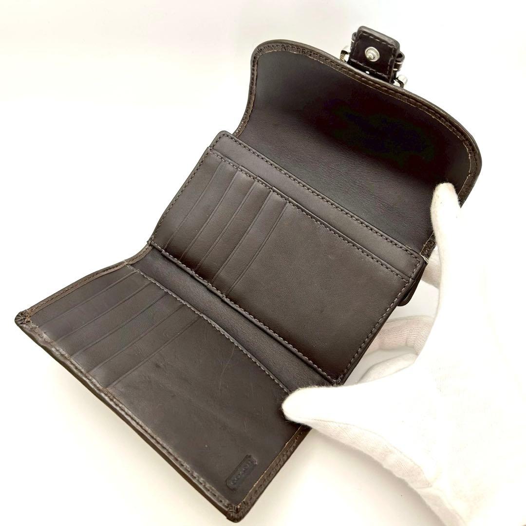 【超美品】COACH コーチ シグネチャー キャンバス 三つ折り財布 バックル