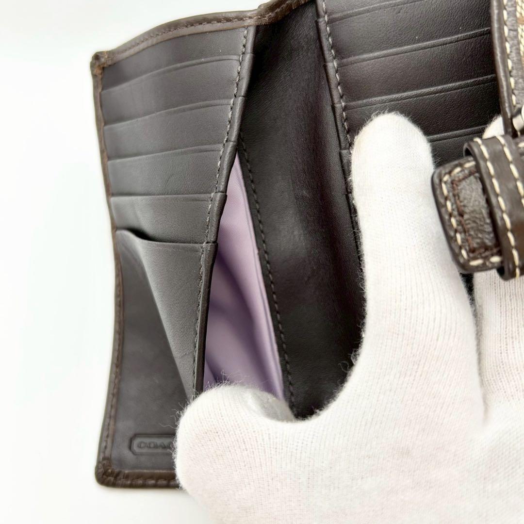 【超美品】COACH コーチ シグネチャー キャンバス 三つ折り財布 バックル