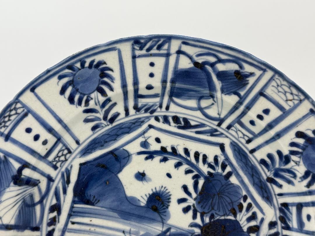 古染　昆虫花卉紋大皿　送料込み250702