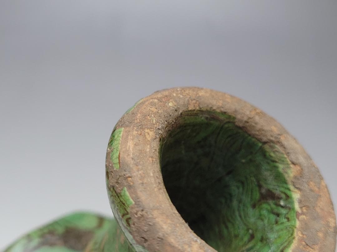 緑釉 練上 絞胎 高足杯 唐宋時代 高さ約10.5m