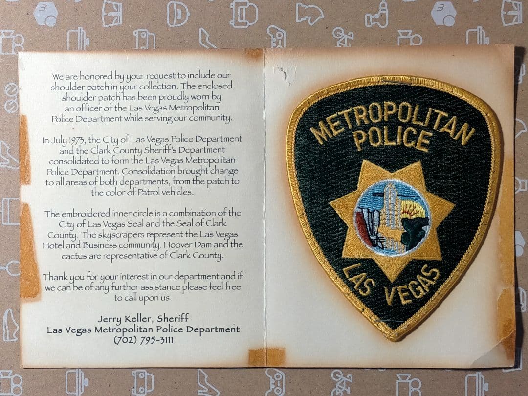 ☆ア❻。「アメリカ.ラスベガス市警察ワッペン…台紙付き」。
