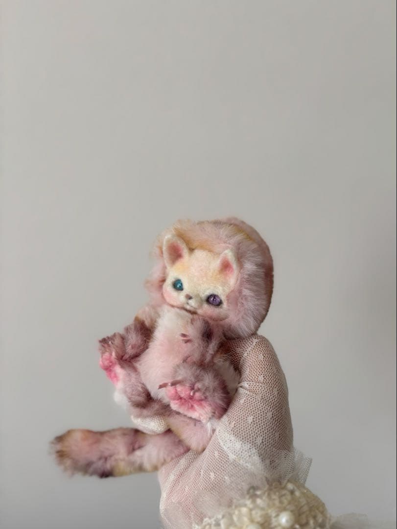 アートドール　No.063ピンク猫幻獣　羊毛フェルト