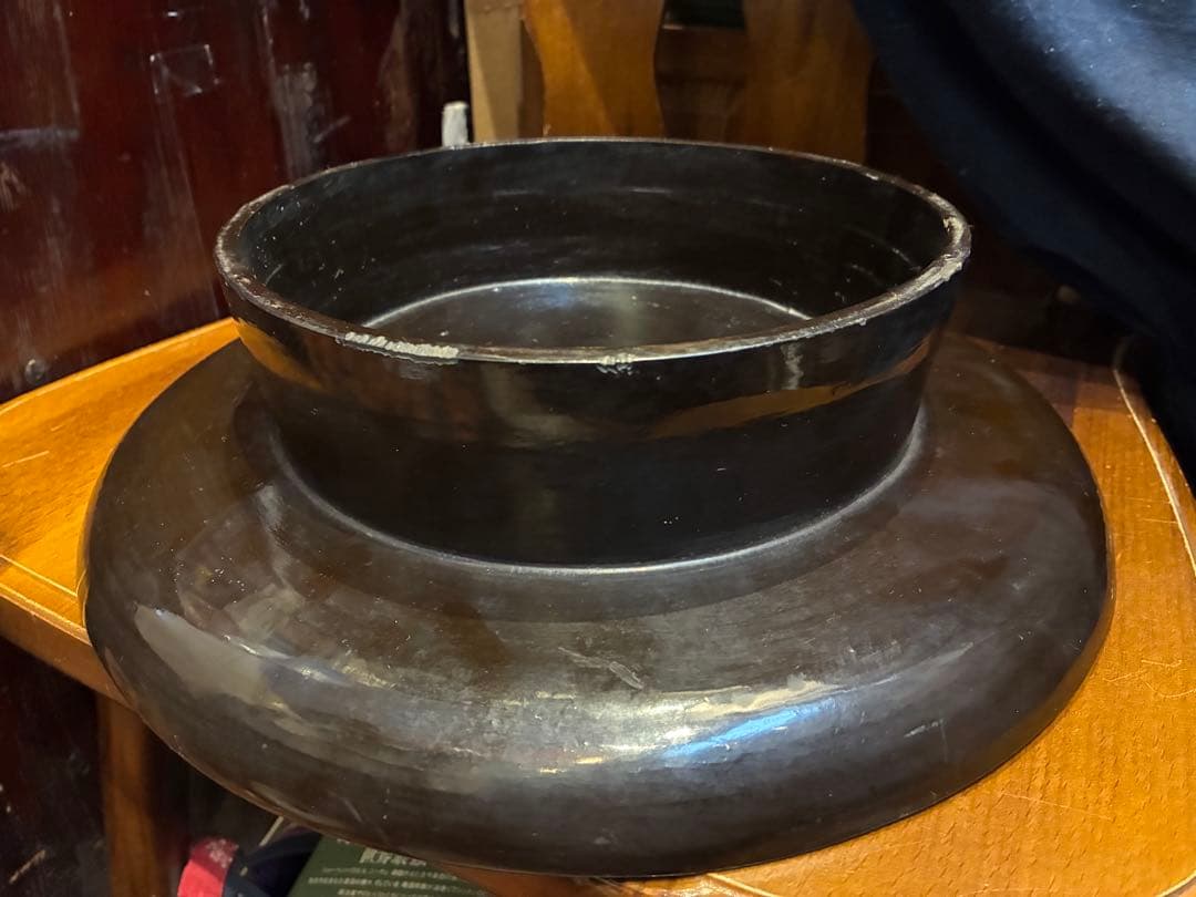 浄法寺塗　花文様　刳り貫き　足付き丸盆　丸膳　明治　木製