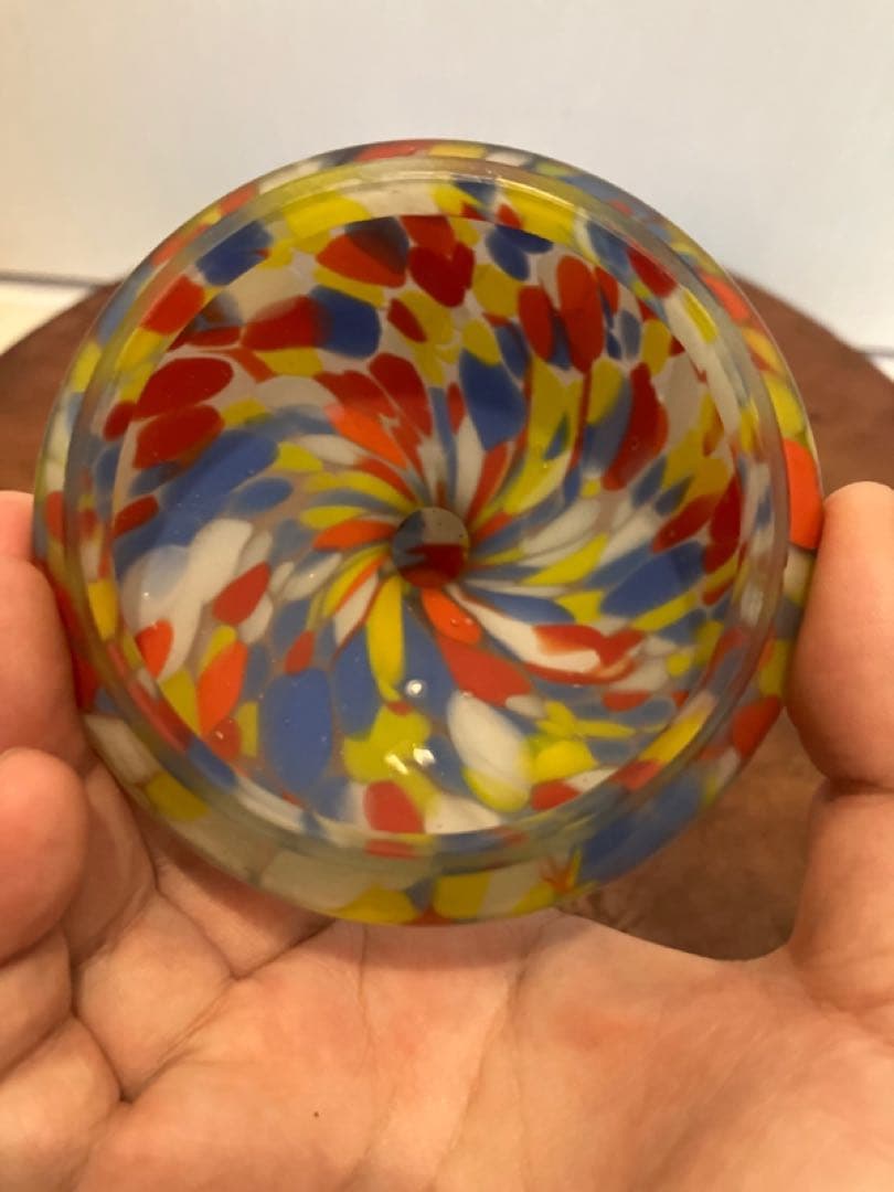 魅惑のマーブル模様の蓋物練りガラス器◇レトロガラス◇アンティークガラス◇古ガラス