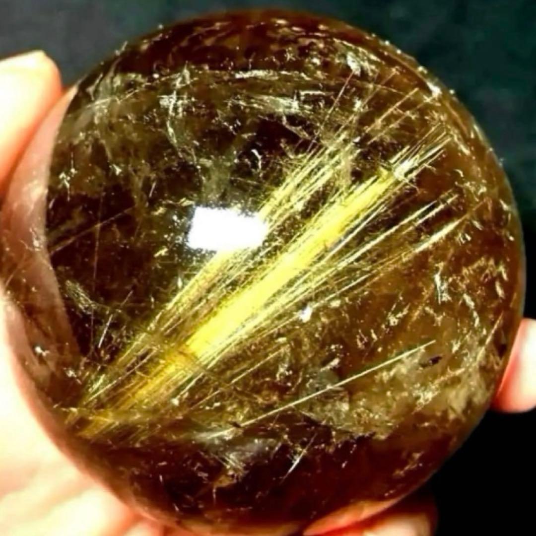 超大玉　60mm ゴールドスモーキールチルクォーツ　丸玉　スフィア　金針水晶