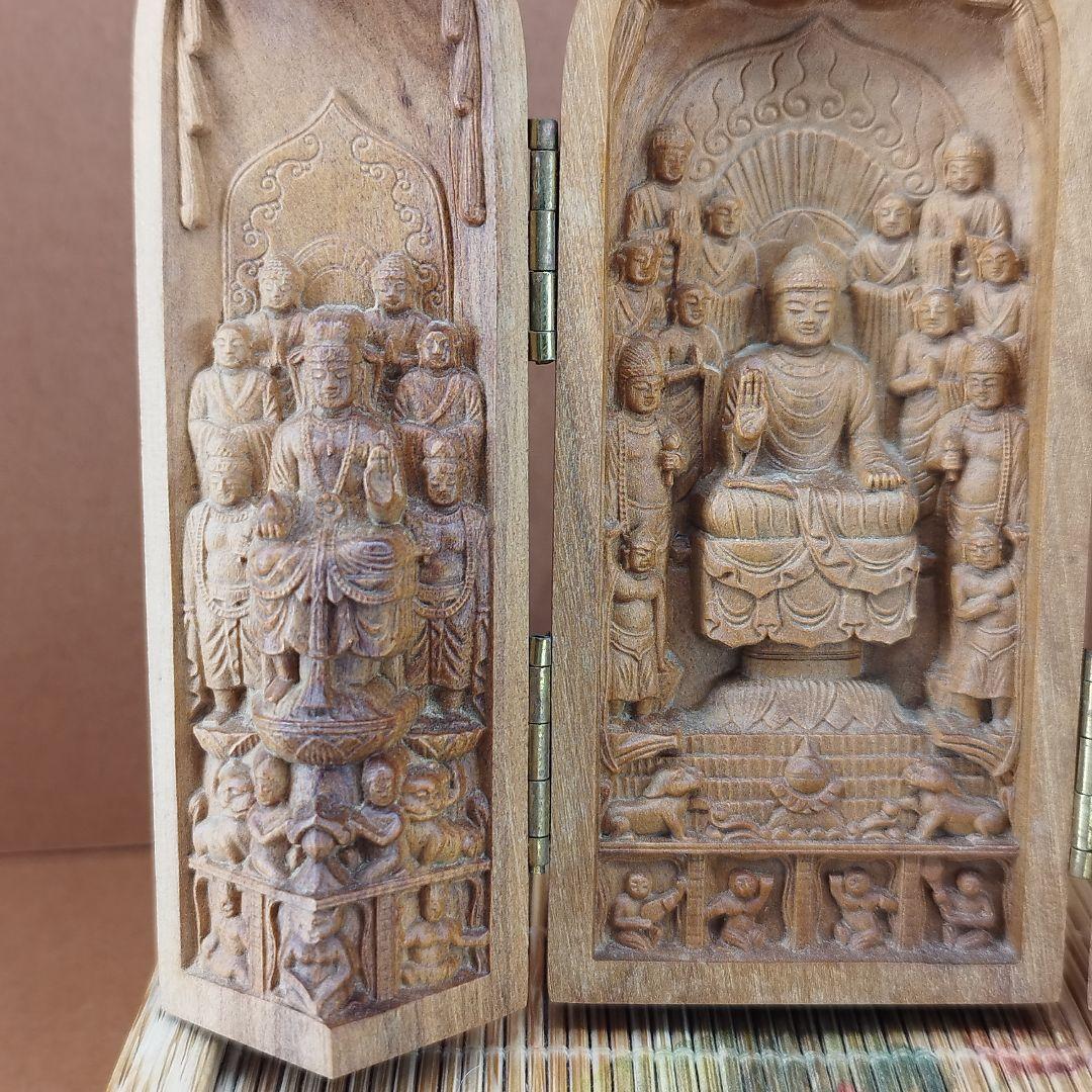 インド老山白檀超精細彫刻 ミニ「国宝緒尊仏籠」《整理番号:BU007》