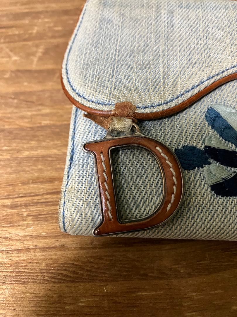 クリスチャンディオール 財布 サドル ロータスウォレット デニム 刺繍　Dior
