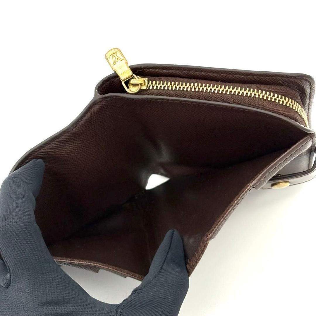 ルイヴィトン 折財布 ダミエ エベヌ コンパクトジップ 茶 ブラウン 2190