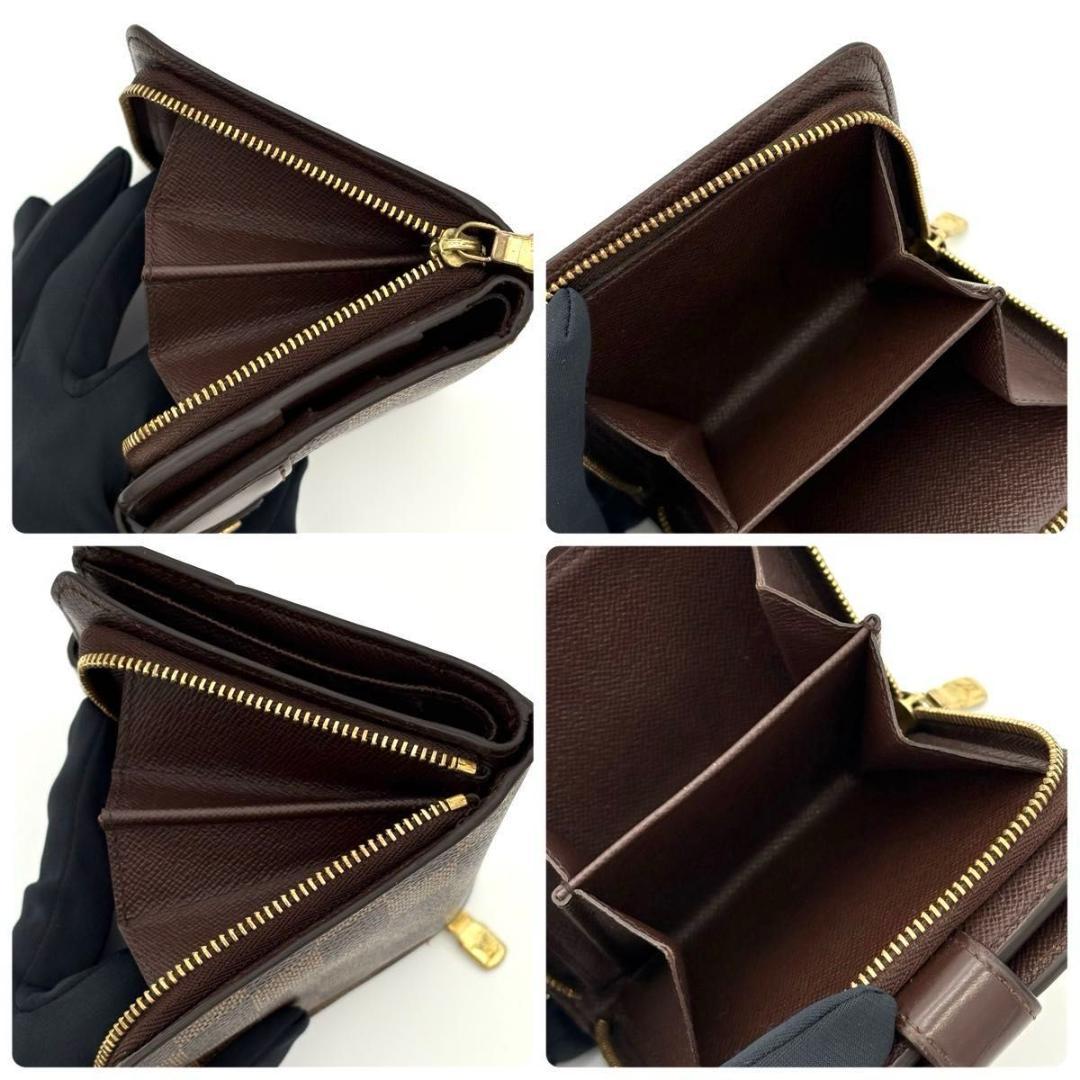 ルイヴィトン 折財布 ダミエ エベヌ コンパクトジップ 茶 ブラウン 2190