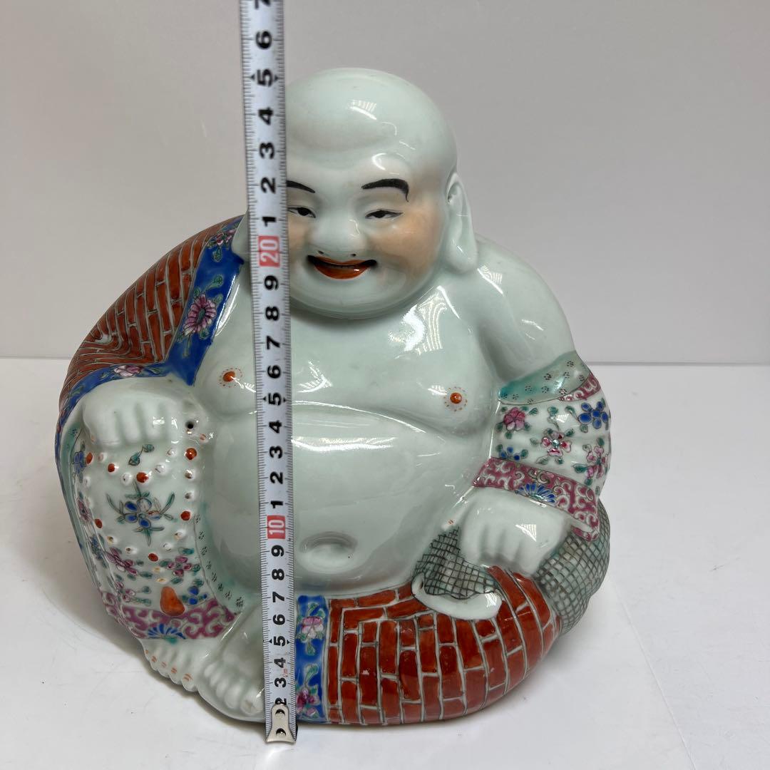 中国景徳鎮　羅漢肝嶺上　朱義順作　粉彩布袋置物　高さ約25㎝　トコル