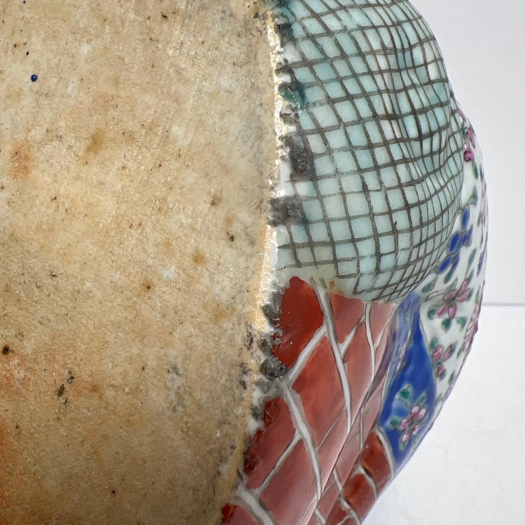 中国景徳鎮　羅漢肝嶺上　朱義順作　粉彩布袋置物　高さ約25㎝　トコル