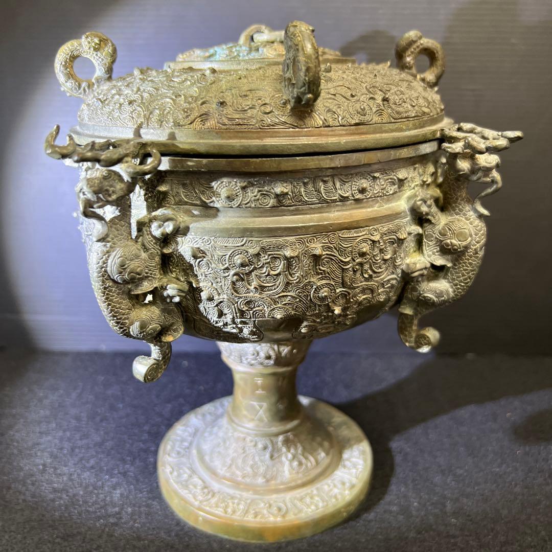 古代中国　古銅蓋物　木箱付　1740g/高さ約19.5㎝ 東Y7-1229☆2F