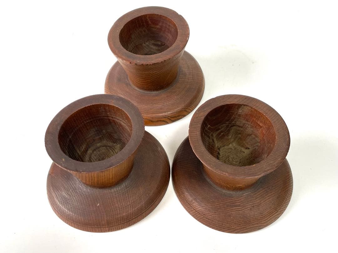 骨董　アンティーク　李朝　木彫　台皿　高足皿　３点　台座　朝鮮骨董