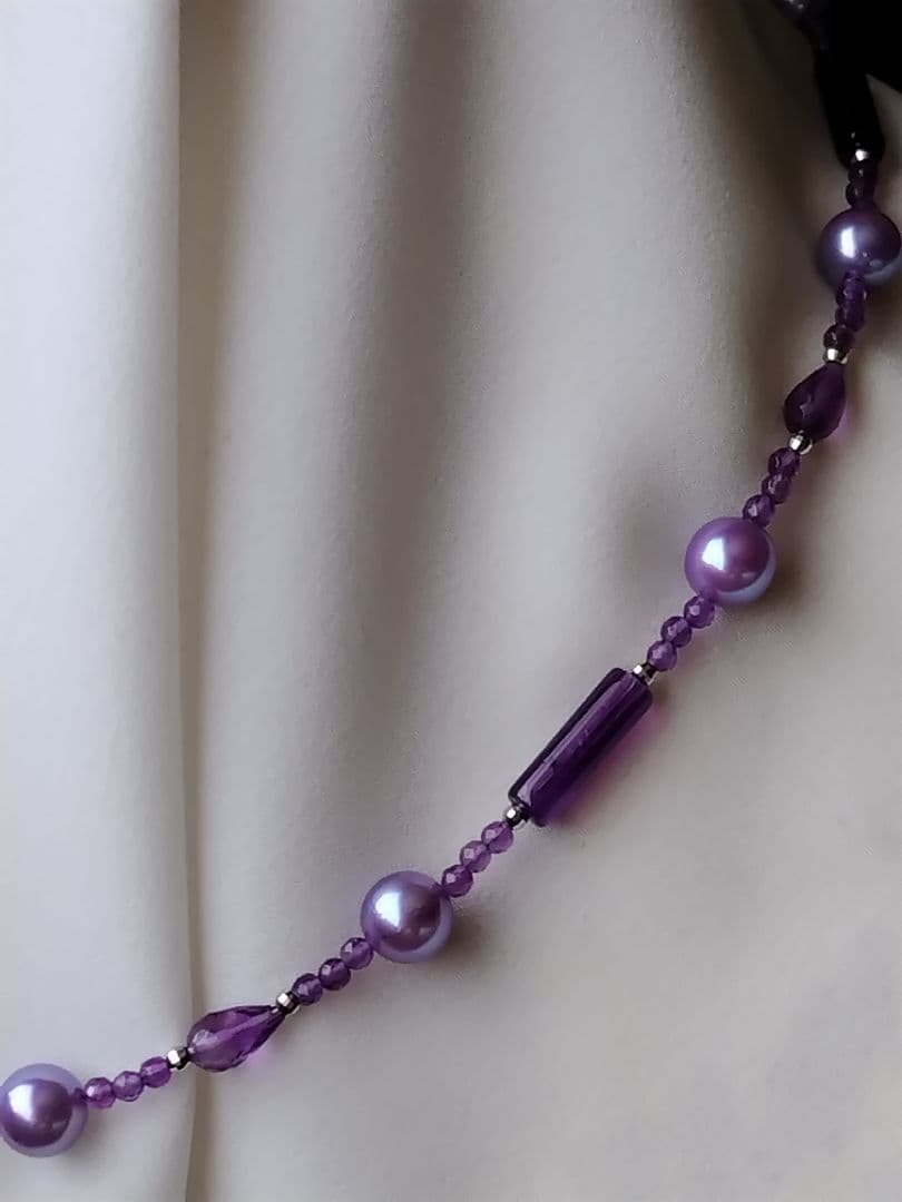 アコヤ真珠ラベンダーカラー(染)、各種アメジスト ネックレス