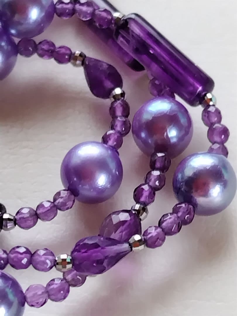 アコヤ真珠ラベンダーカラー(染)、各種アメジスト ネックレス