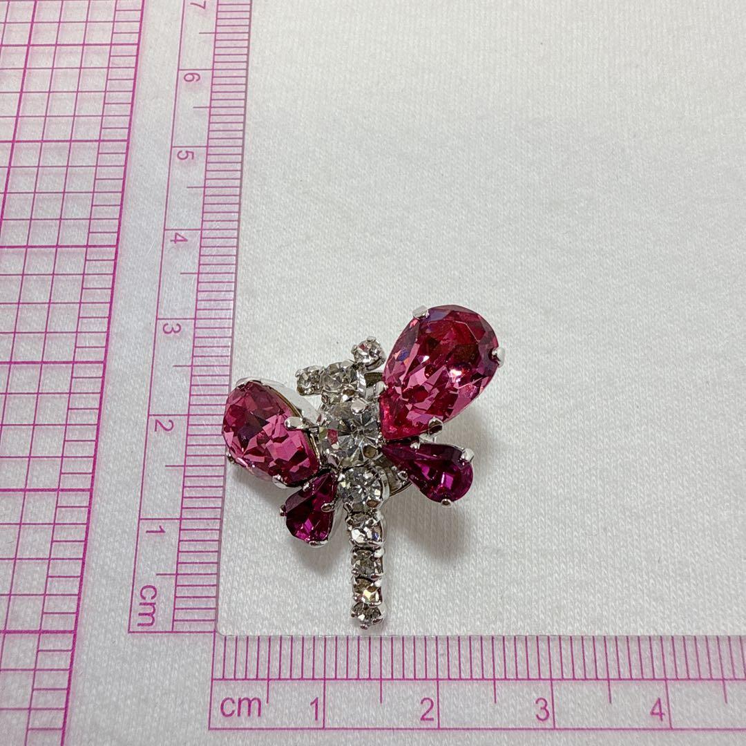 クリスチャンディオール シルバー＆ピンクカラー トンボ ピンブローチ