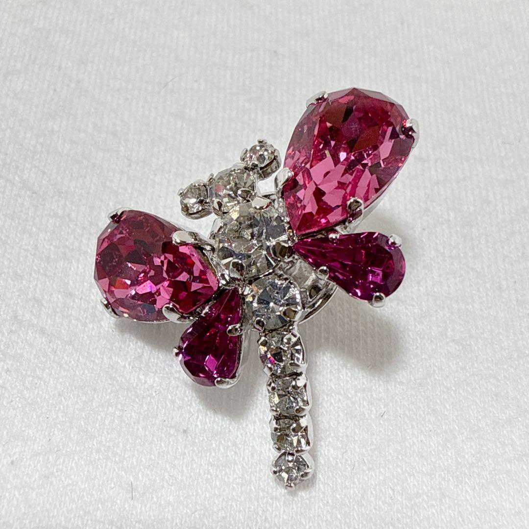 クリスチャンディオール シルバー＆ピンクカラー トンボ ピンブローチ