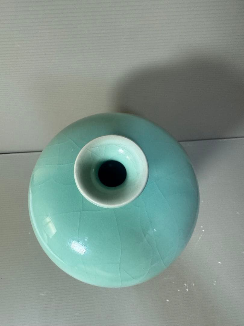 2594 青磁　花瓶　花台付　時代物