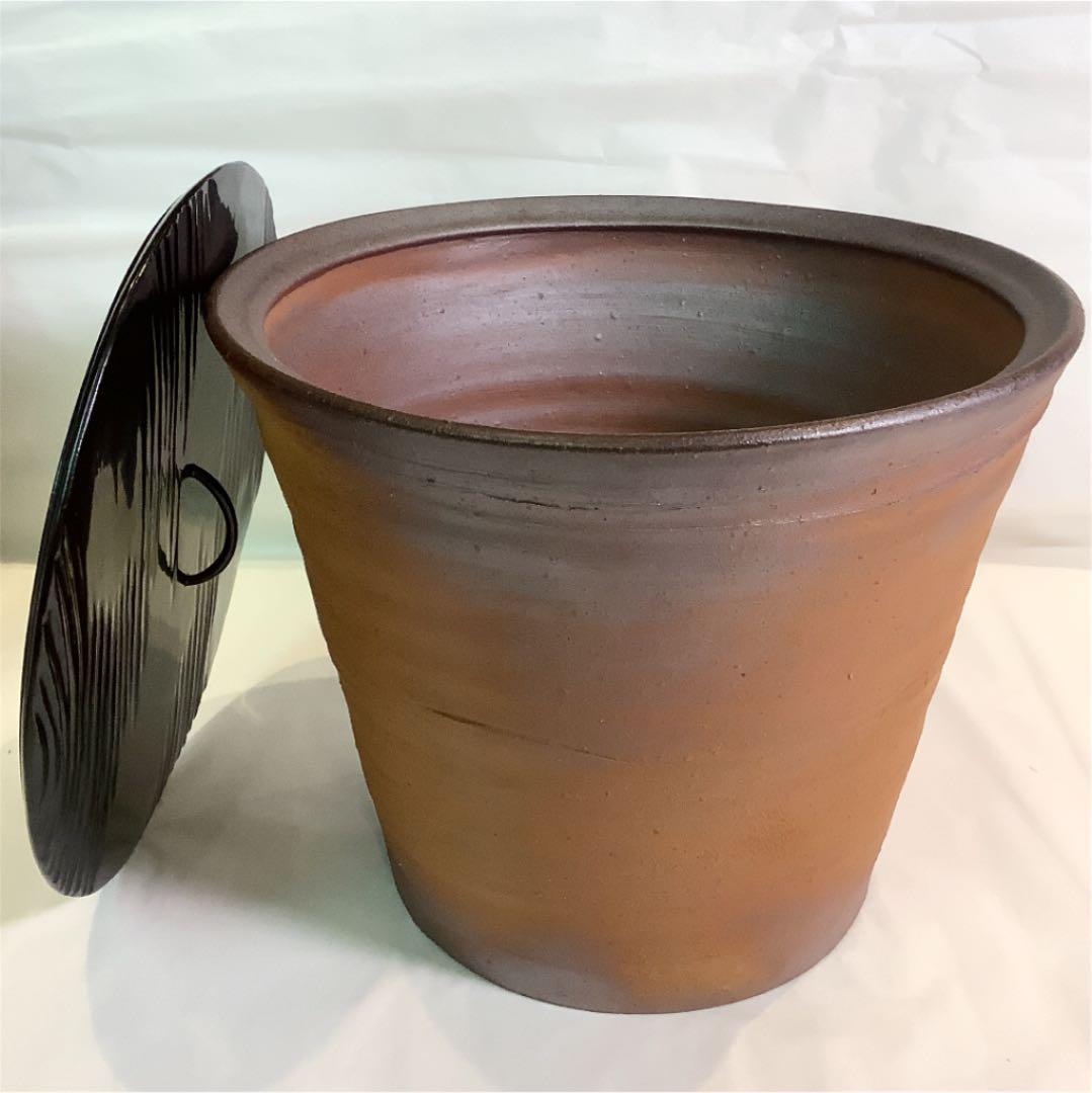 【茶道具】峰越窯 竹元郁雄作 越前焼水指　尋牛斎宗匠花押 塗蓋付