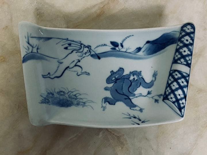 染付　向付　皿　食器　鳥獣戯画紋向付　2枚組