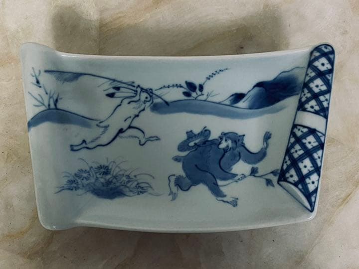 染付　向付　皿　食器　鳥獣戯画紋向付　2枚組