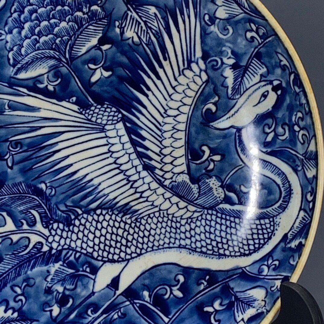 大清康熙年制青花氷梅鳳紋賞盤 景徳鎮 陶磁器 装飾品 現代工芸品 美術品 置物