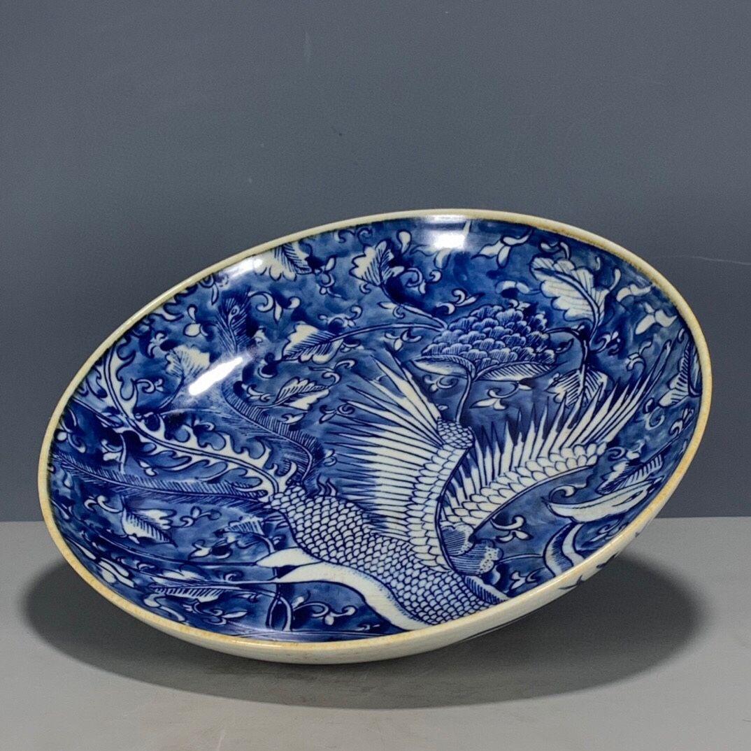 大清康熙年制青花氷梅鳳紋賞盤 景徳鎮 陶磁器 装飾品 現代工芸品 美術品 置物