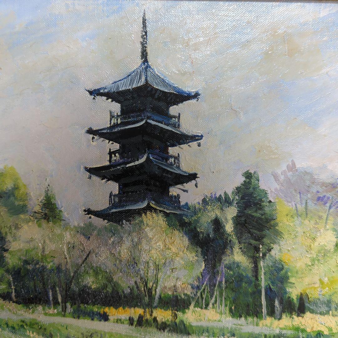 F8号油彩画「春の備中国分寺」No.49
