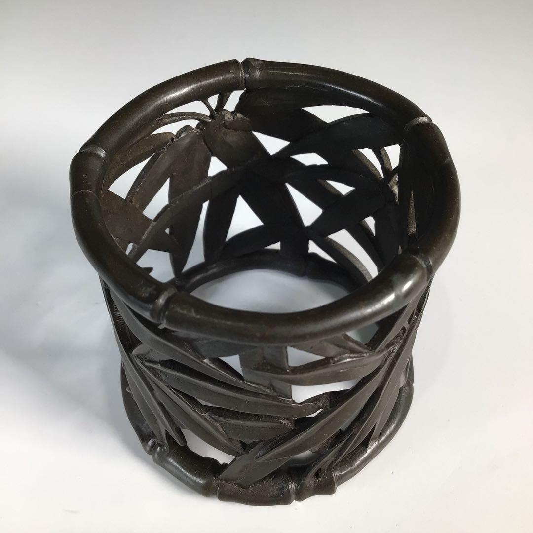 Ｎ２５４　蓋置　『金谷五良三郎造』『砂張銅』『笹蓋置』　共箱　茶道具