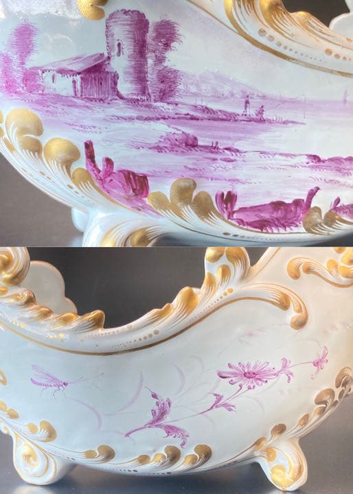 エミール・ガレ　軟質施釉陶器 湖畔風景文 帆船 昆虫絵図　鉢 ボウル 花瓶 花器