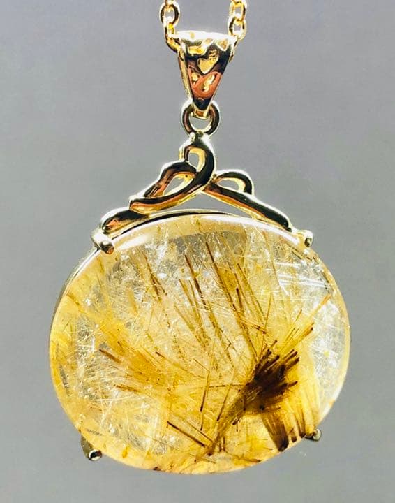 至宝の輝き 黄金の雫ペンダント④（ルチルクォーツ）