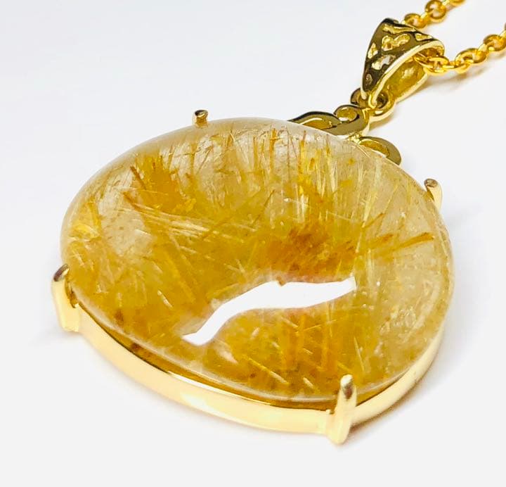 至宝の輝き 黄金の雫ペンダント④（ルチルクォーツ）