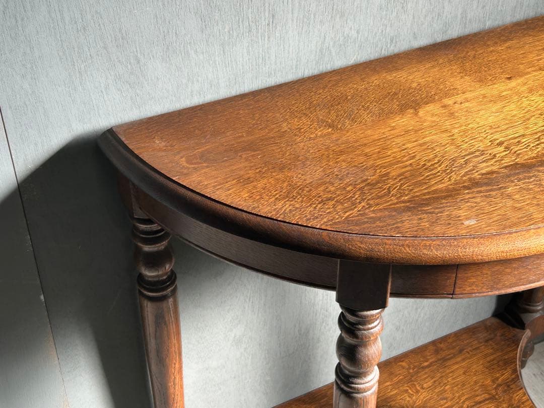 希少　イギリス　アンティーク　オーク材　シンプル　ハーフムーン　ろくろ　IG